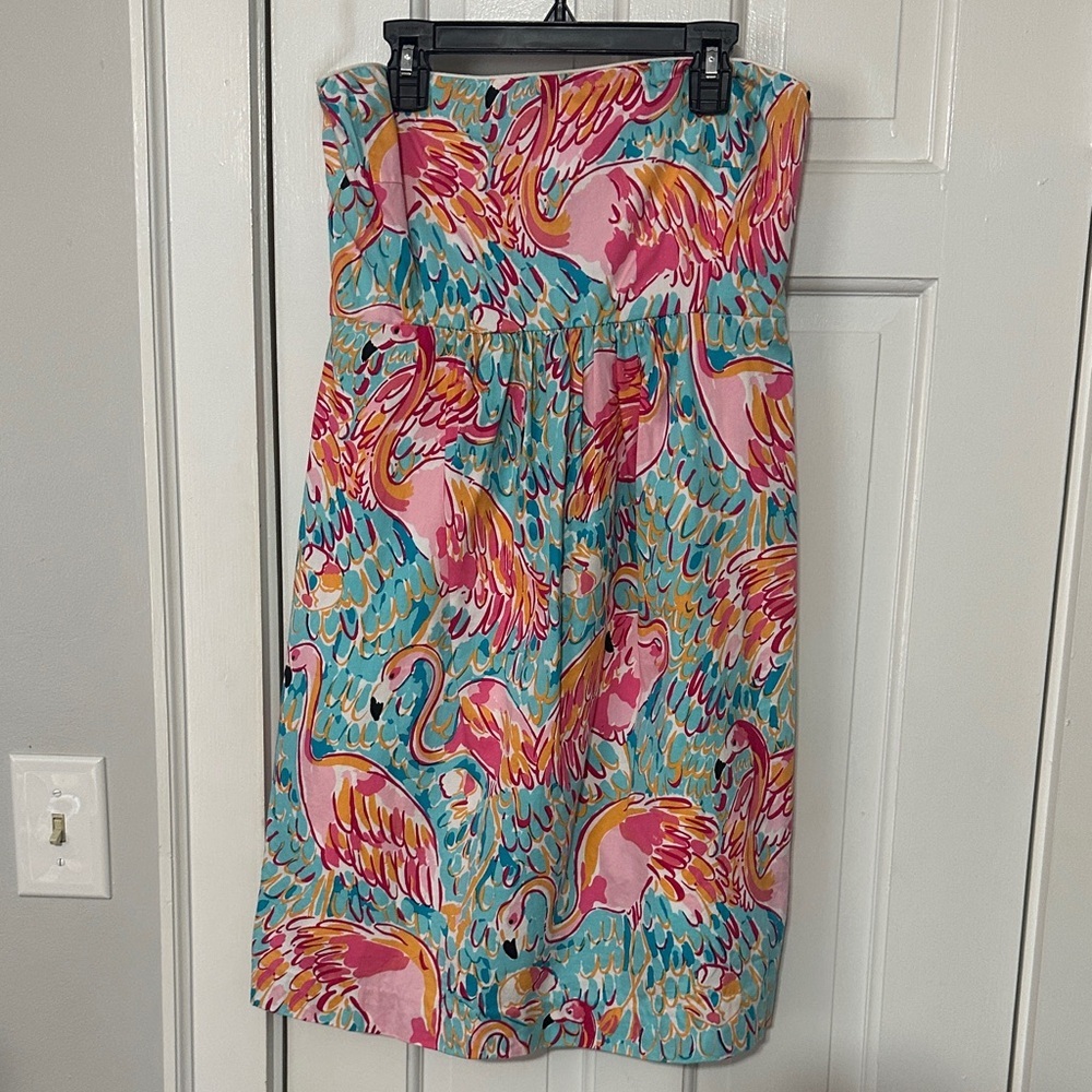 Lilly Pulitzer flamingo strapless dress size 4